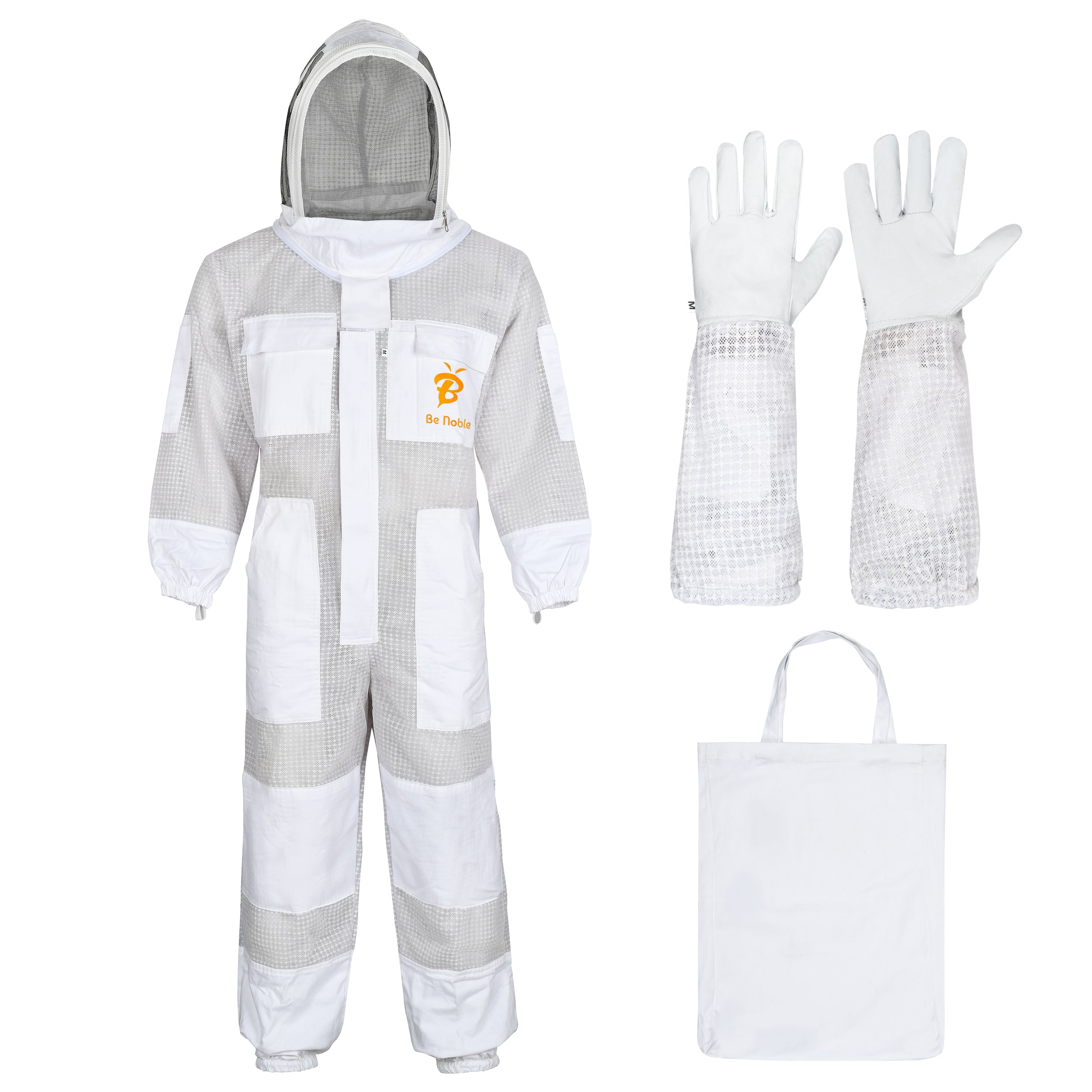 Be Noble 3 Layer Professional White Beekeeping Suit - Heavy Duty Protective Bee Suit for Safe and Efficient Apiary Management.