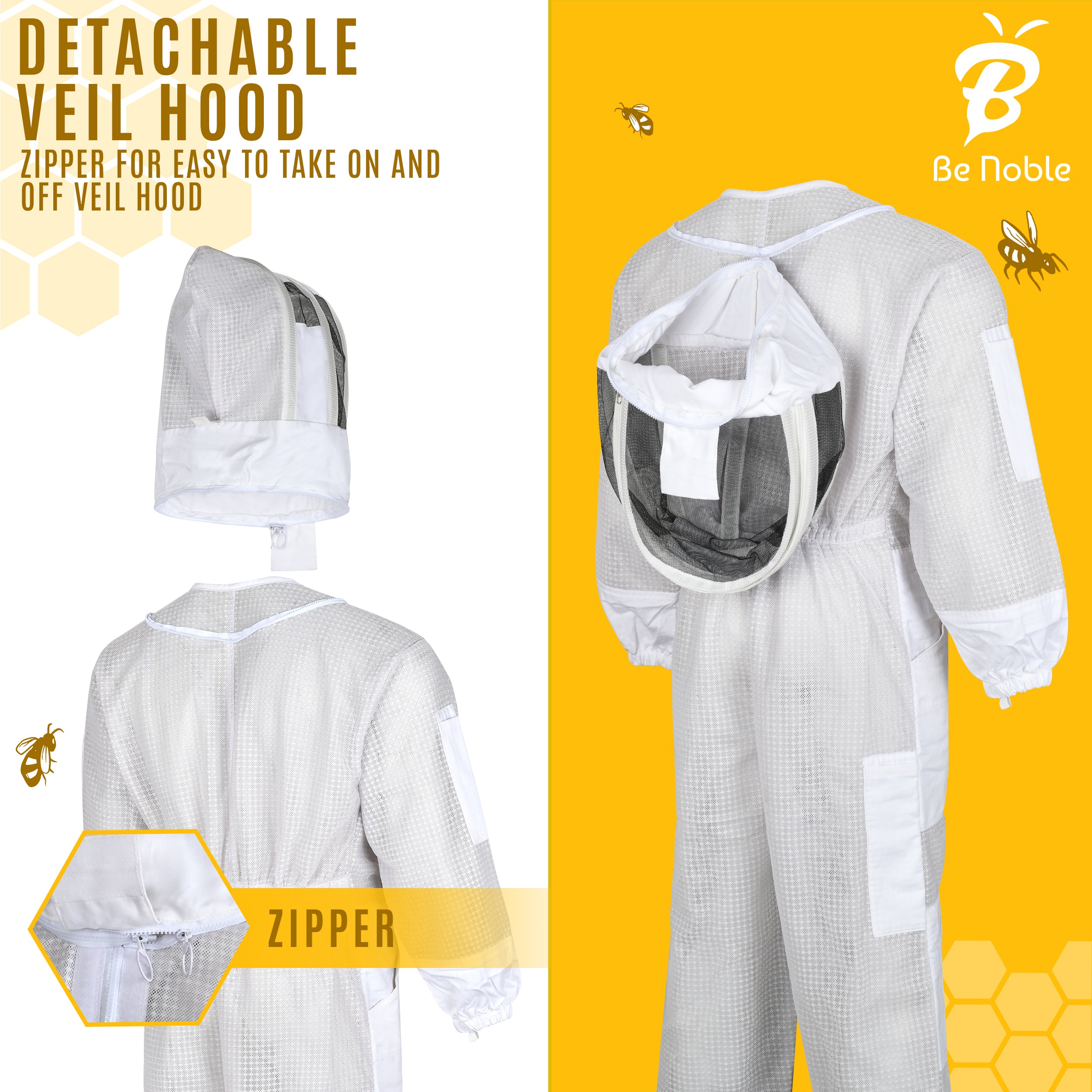 Be Noble 3 Layer Professional White Beekeeping Suit - Heavy Duty Protective Bee Suit for Safe and Efficient Apiary Management.