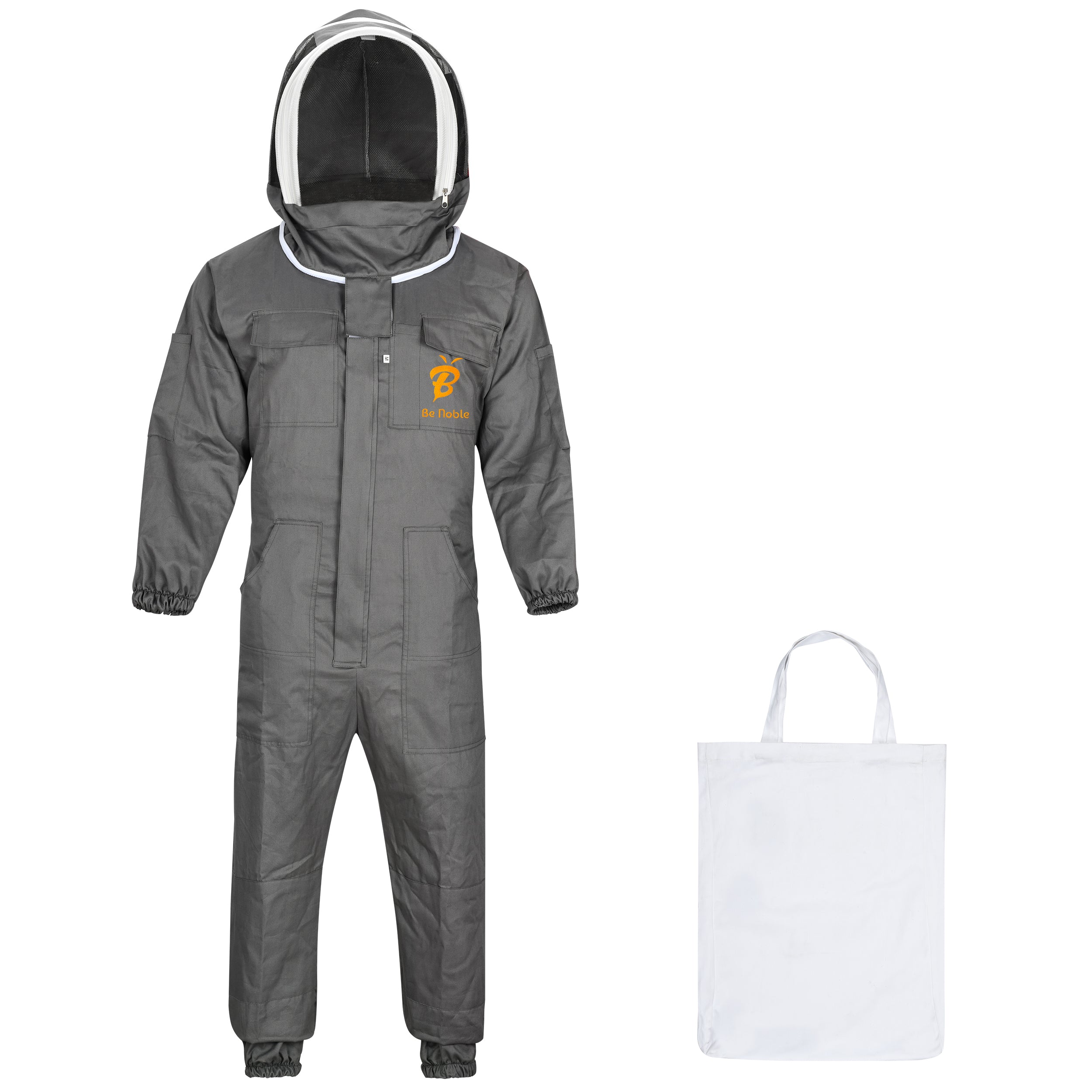 Be Noble Grey Bee Suits for Men and Women - Anti-sting Ventilated Cotton Beekeeper Costumes with Gloves Set.