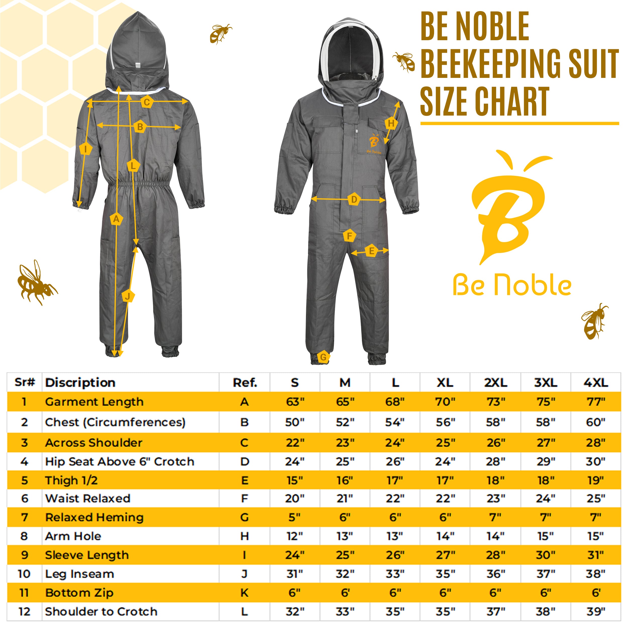 Be Noble Grey Bee Suits for Men and Women - Anti-sting Ventilated Cotton Beekeeper Costumes with Gloves Set.