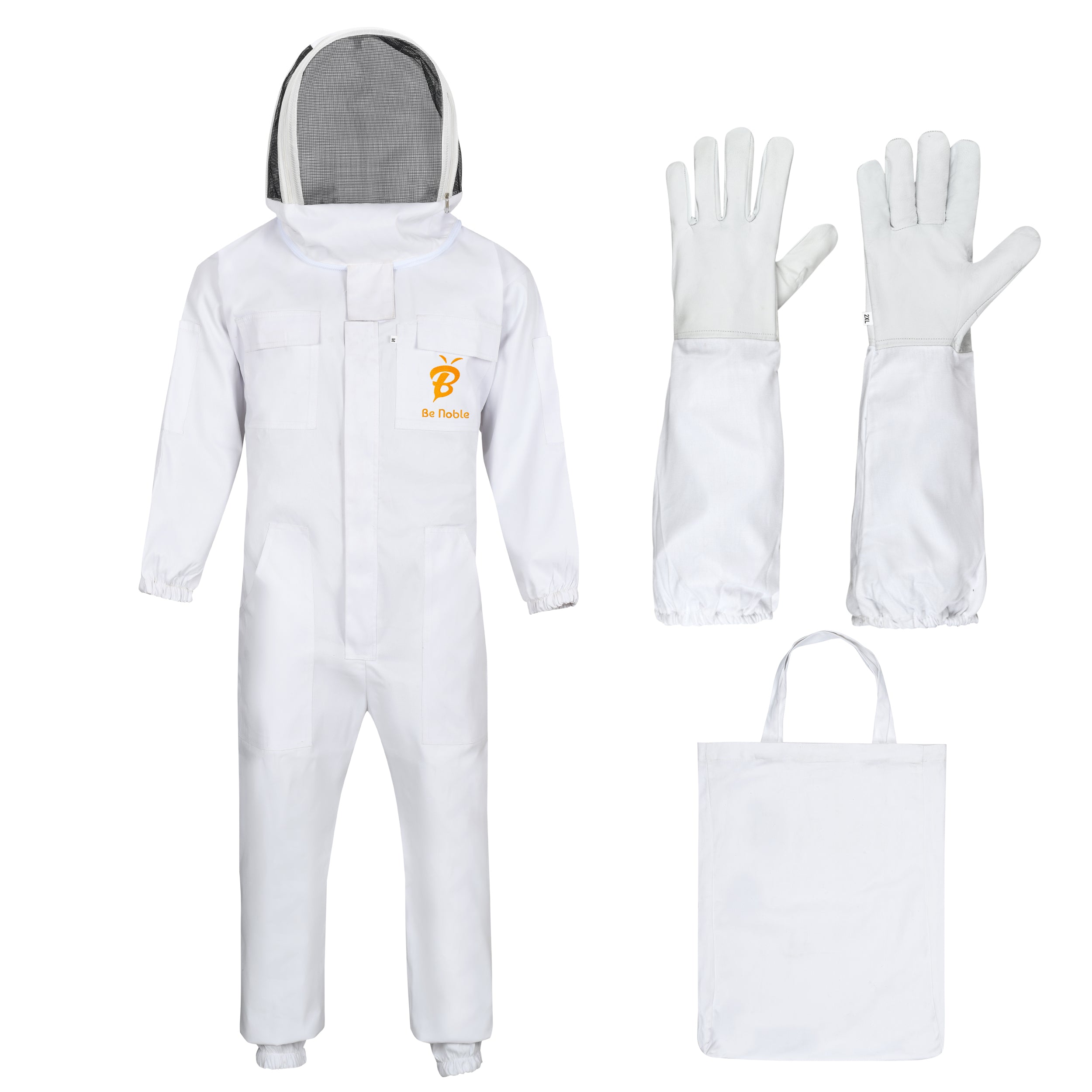 Be Noble White Bee Suits for Men and Women - Anti-sting Ventilated Cotton Beekeeper Costumes with Gloves Set.