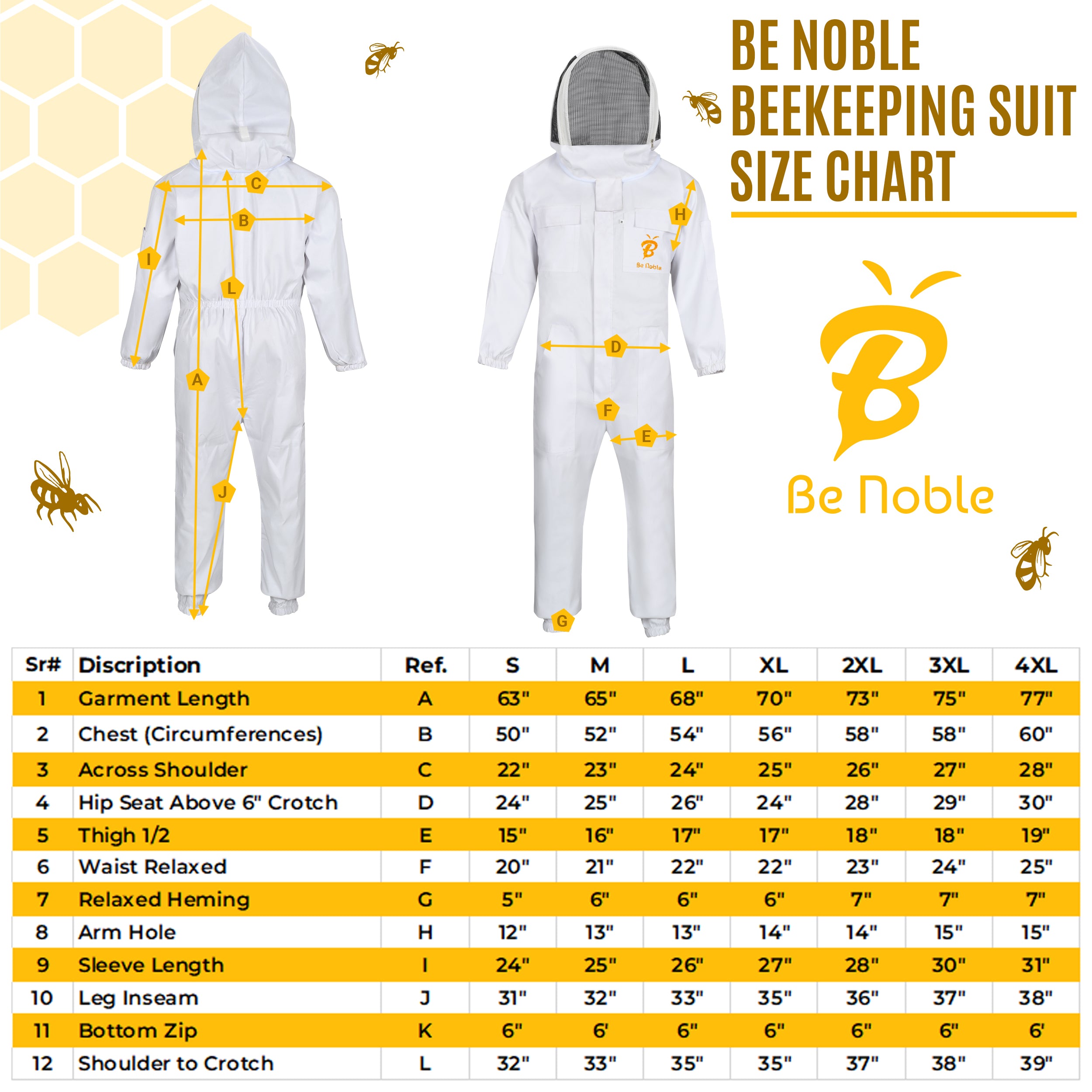 Be Noble White Bee Suits for Men and Women - Anti-sting Ventilated Cotton Beekeeper Costumes with Gloves Set.