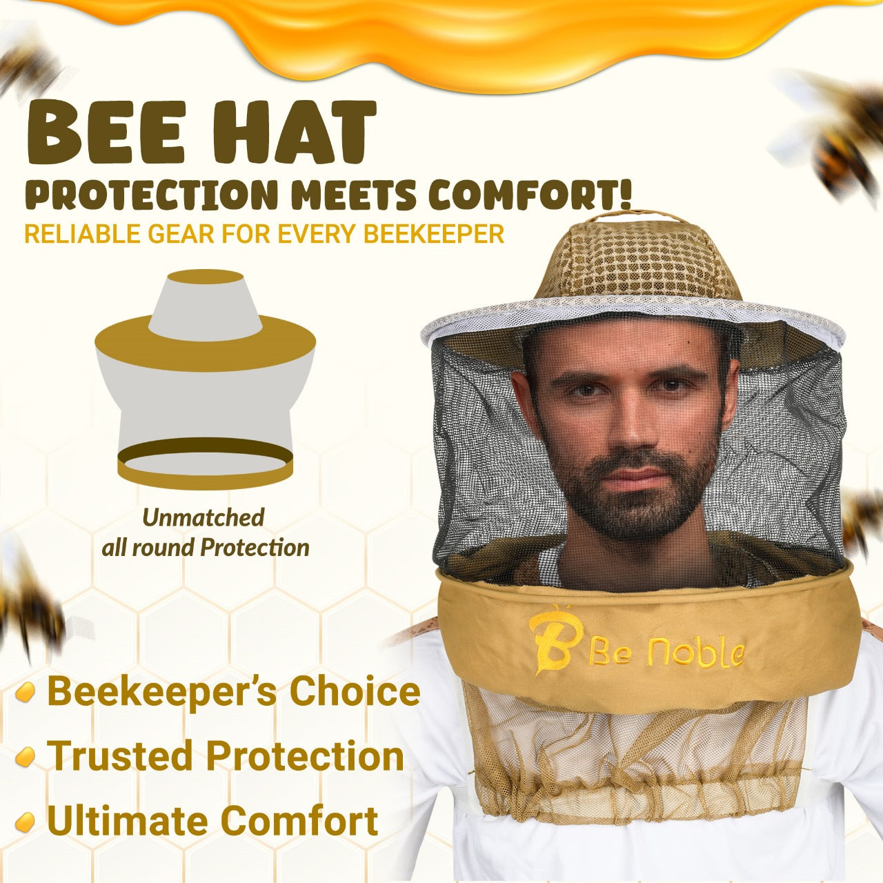 Three Layer Ventilated Beekeeping Veil in Round (Khaki)