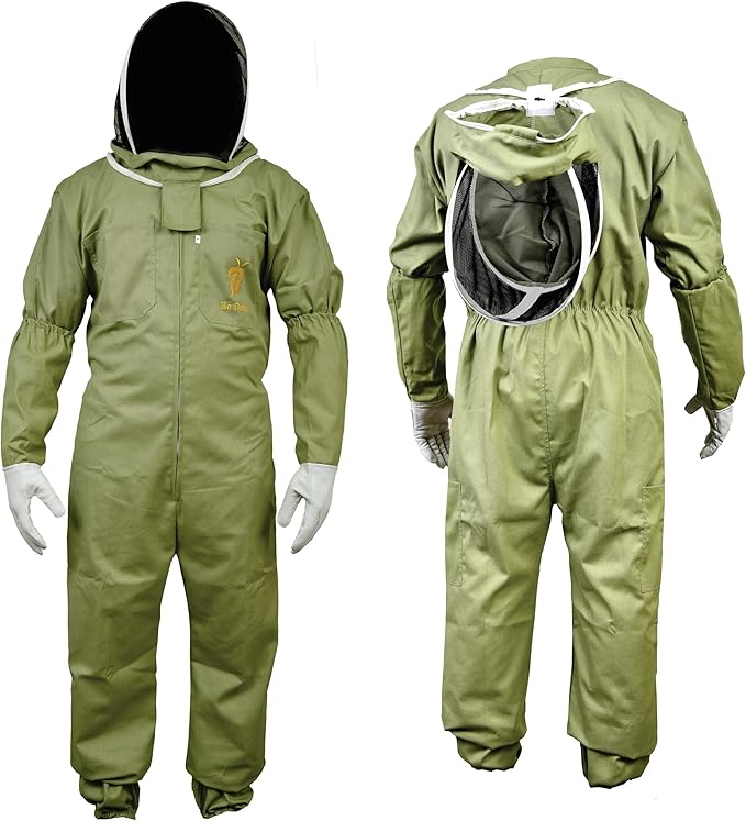 Be Noble Olive Green Bee Suits for Men and Women - Anti-sting Ventilated Cotton Beekeeper Costumes with Gloves Set