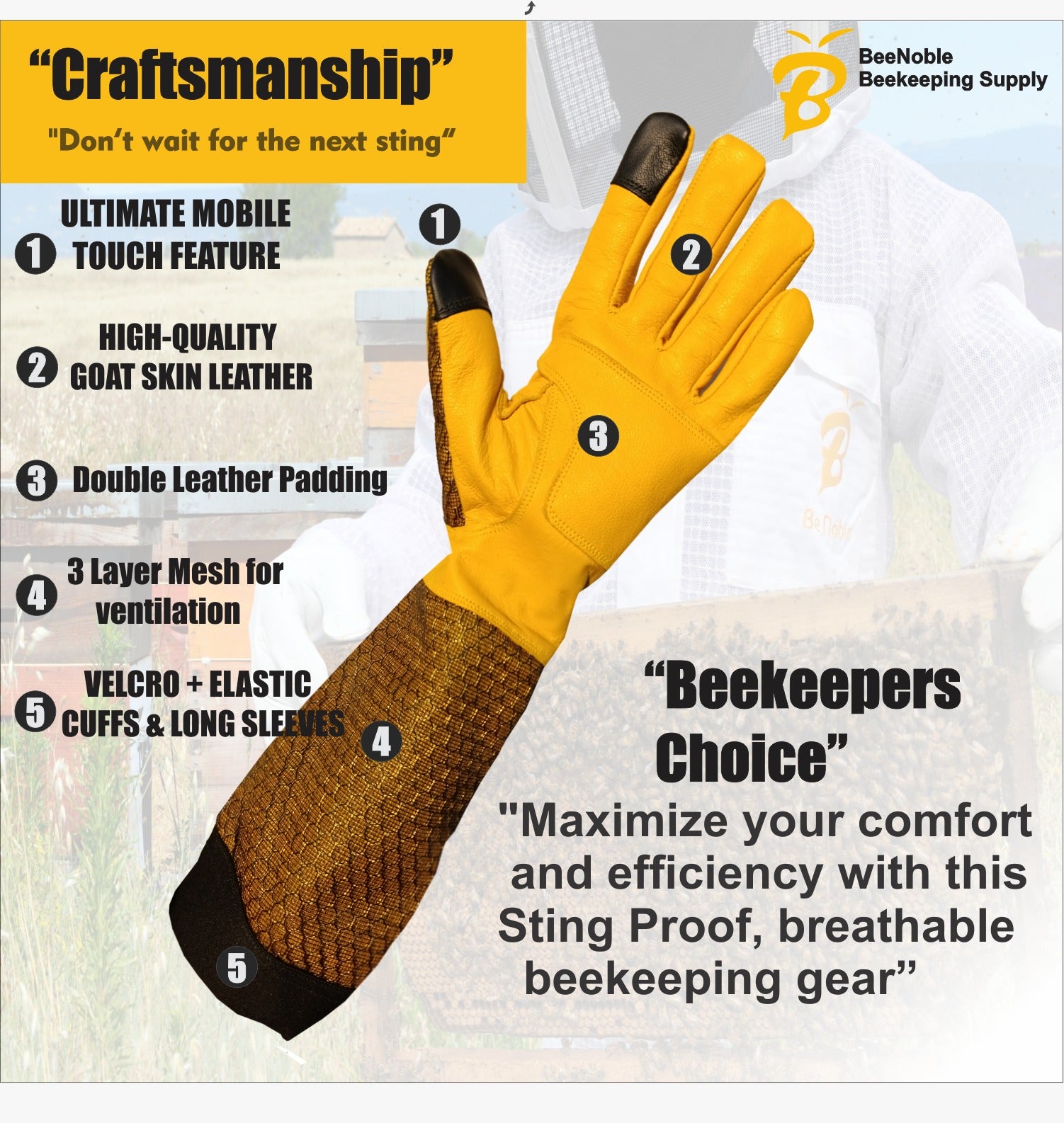 Eco-Friendly Beekeeping Gloves for Men & Women – Comfortable Fit with Superior Grip for Hive Handling.