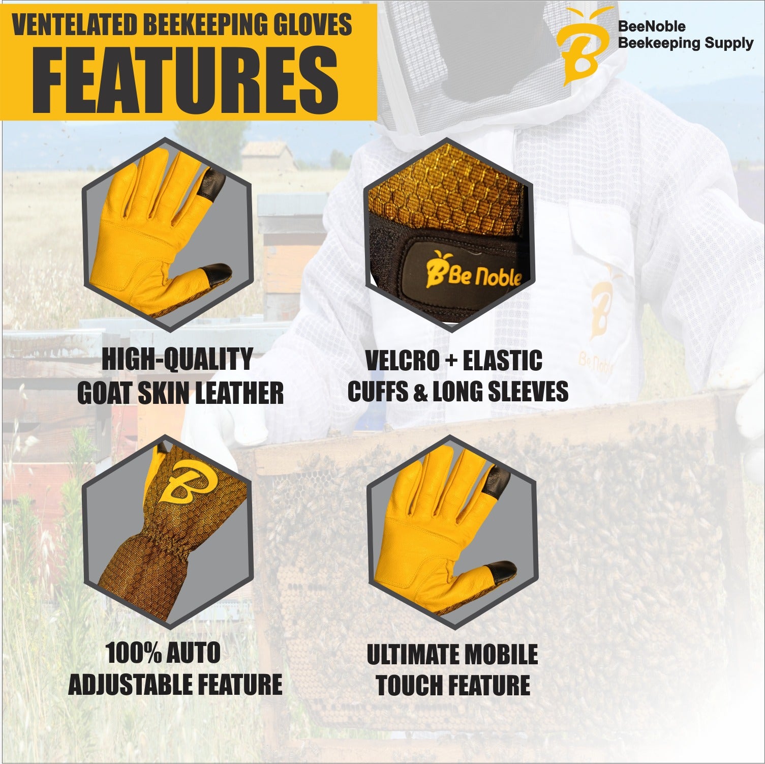 Eco-Friendly Beekeeping Gloves for Men & Women – Comfortable Fit with Superior Grip for Hive Handling.