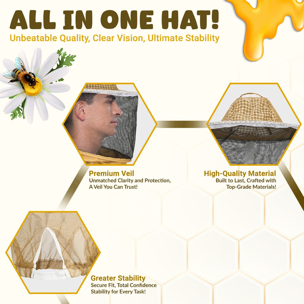 Three Layer Ventilated Beekeeping Veil in Round (Khaki)