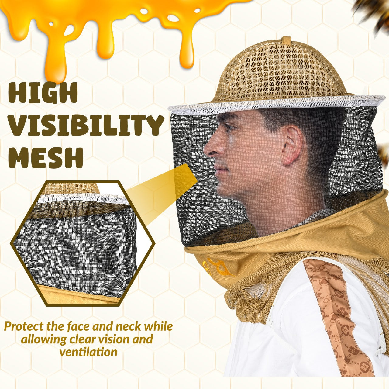 Three Layer Ventilated Beekeeping Veil in Round (Khaki)